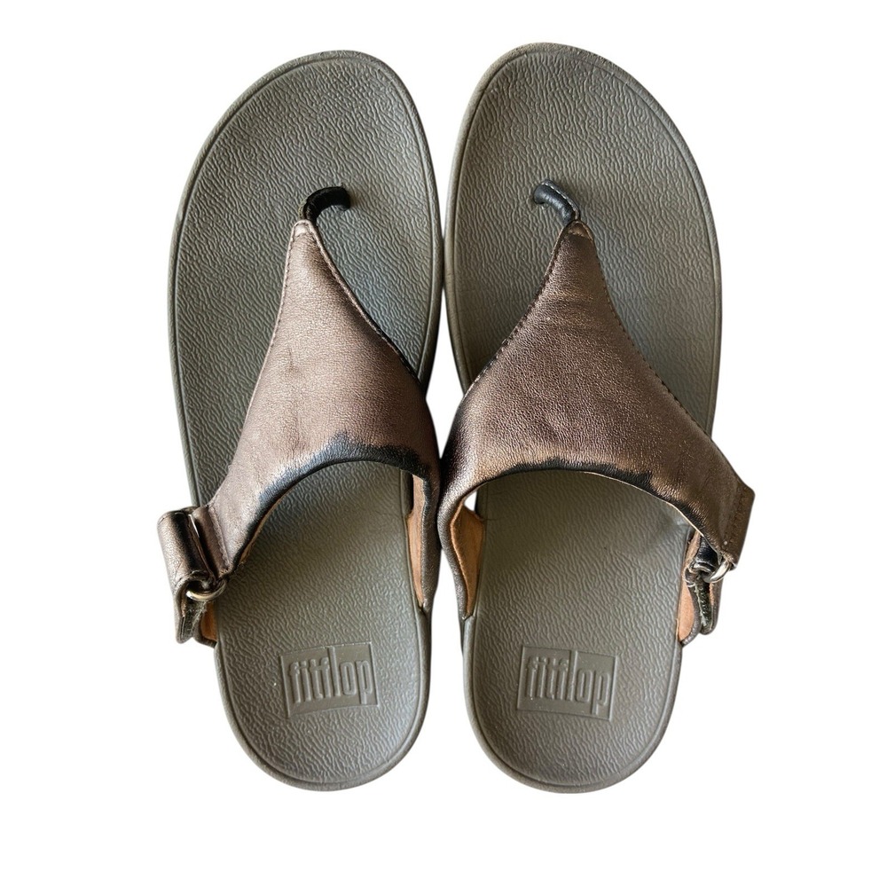 FitFlop Lulu Adjustable Leather Toe Post Sandals Size 6 Bronze Comfort Ergonomic - Picture 4 of 9